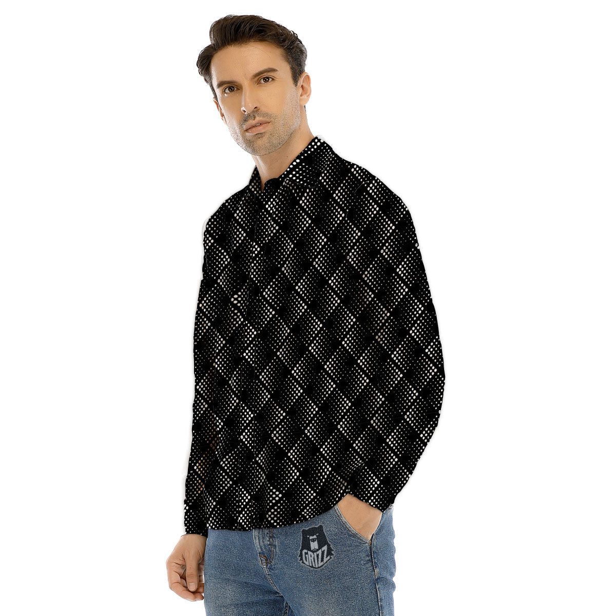 Square Dot Geometric Print Pattern Men's Dress Shirts-grizzshop