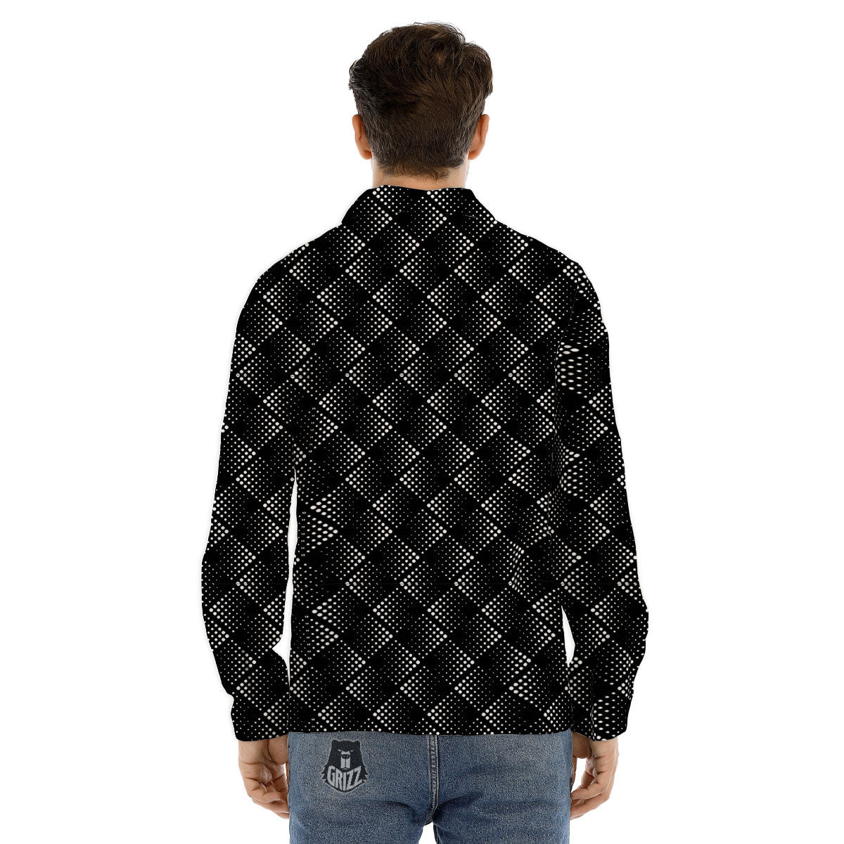 Square Dot Geometric Print Pattern Men's Dress Shirts-grizzshop