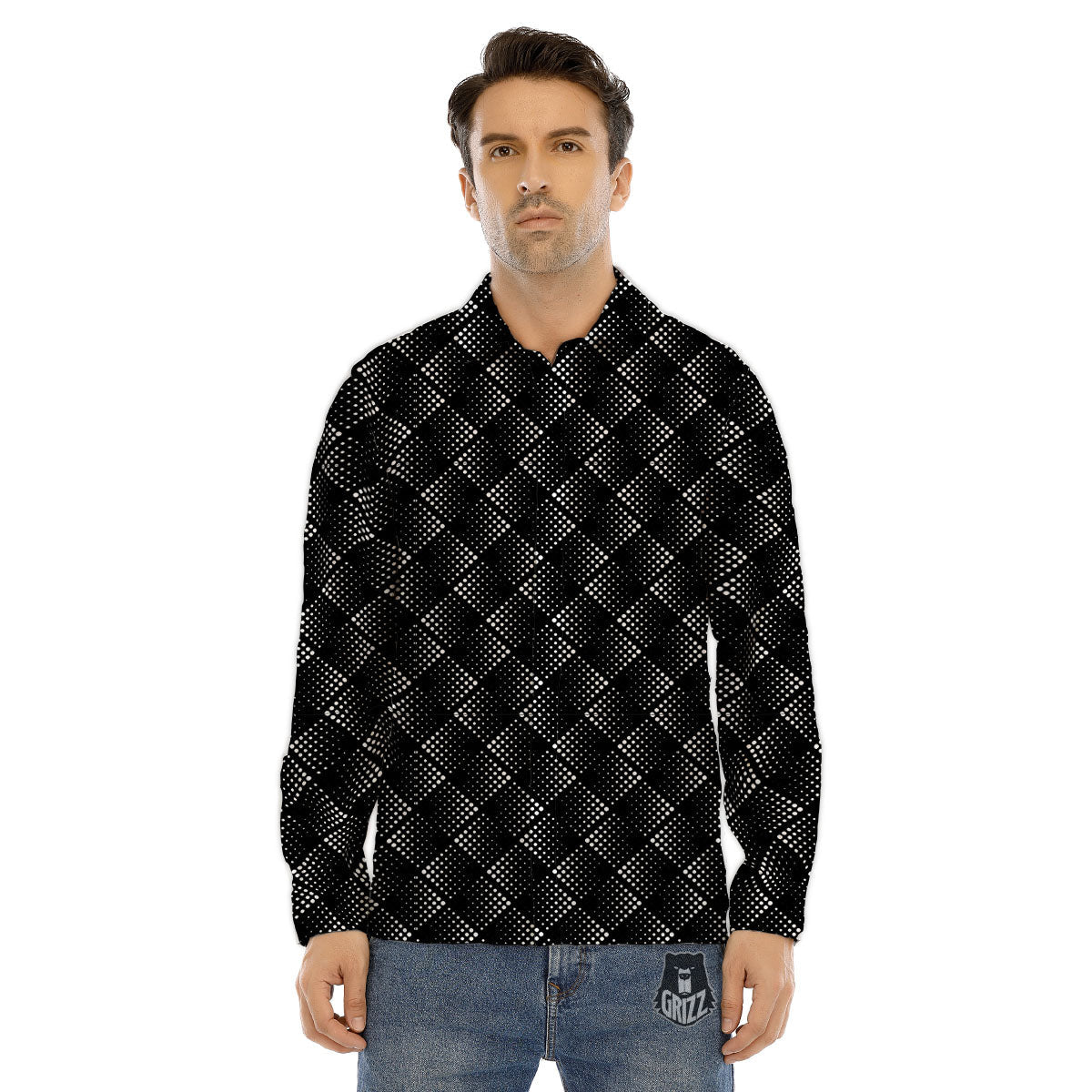 Square Dot Geometric Print Pattern Men's Dress Shirts-grizzshop