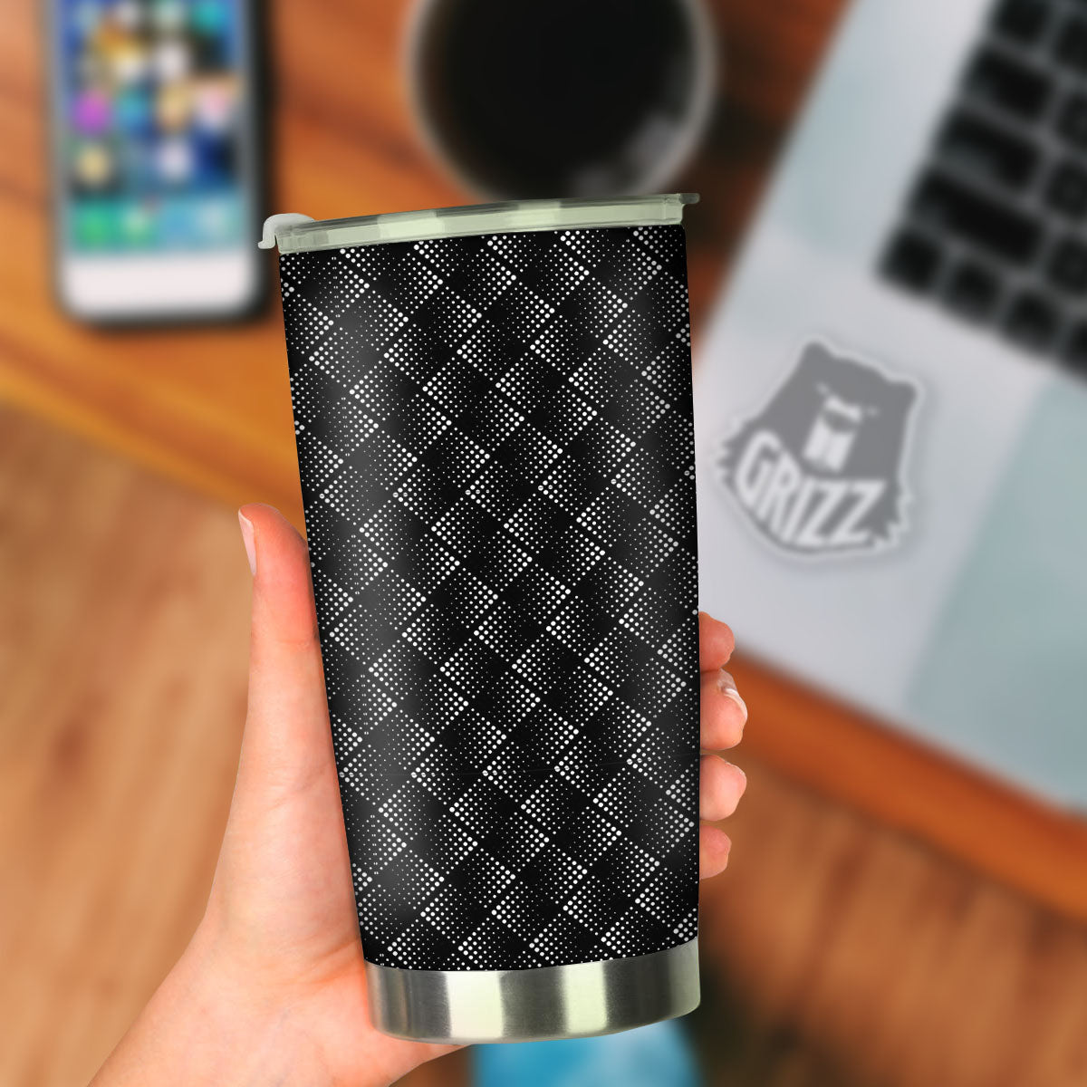 Square Dot Geometric Print Pattern Tumbler-grizzshop