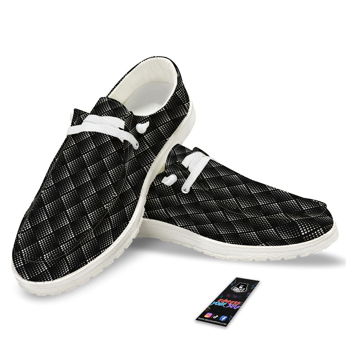 Square Dot Geometric Print Pattern White Loafers-grizzshop