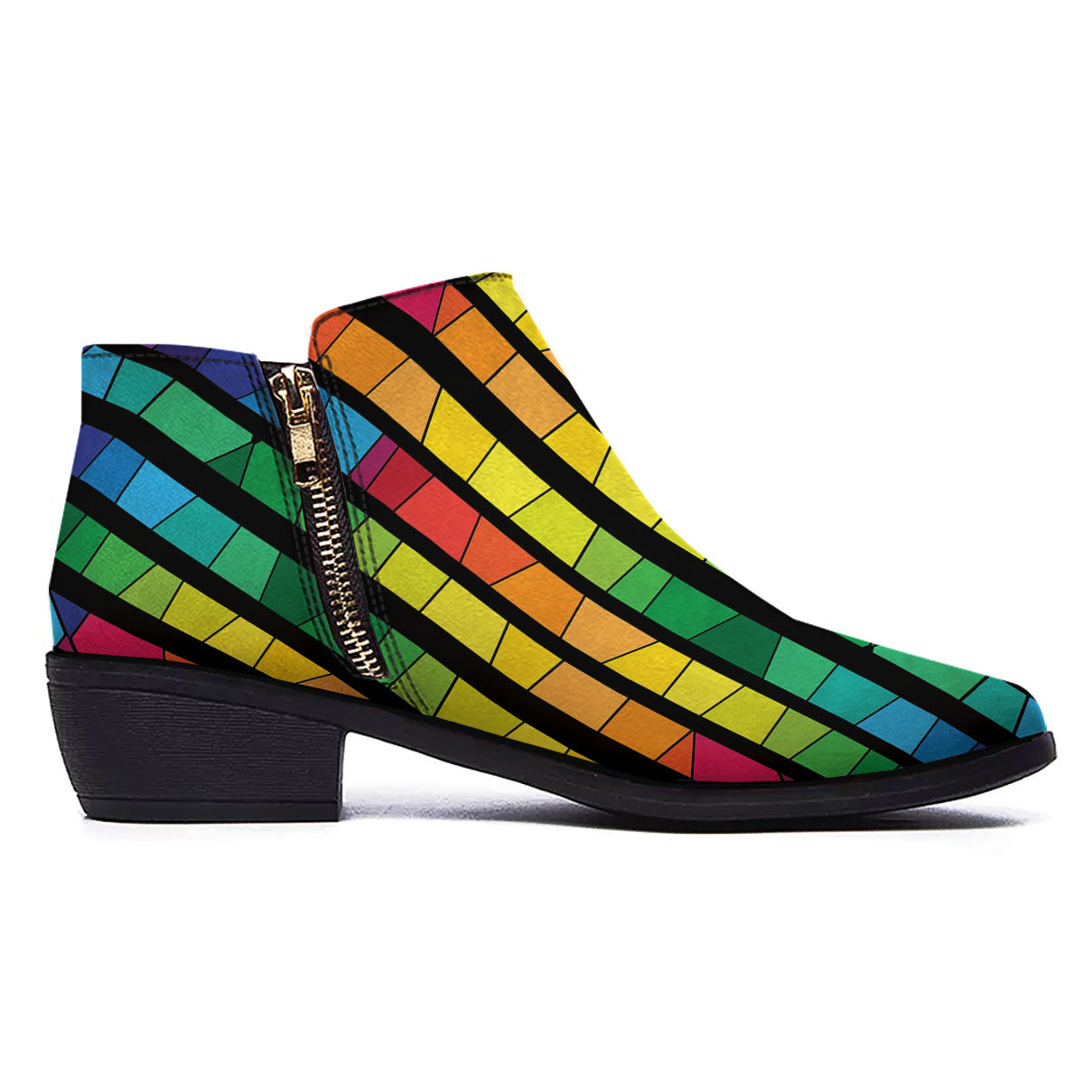 Square Stained Glass Mosaic Print Ankle Boots-grizzshop
