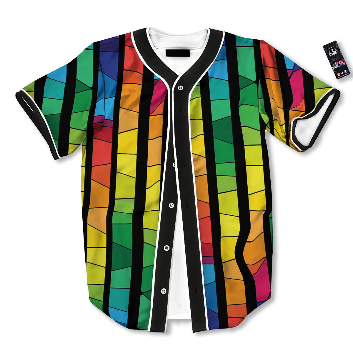 Square Stained Glass Mosaic Print Baseball Jersey-grizzshop