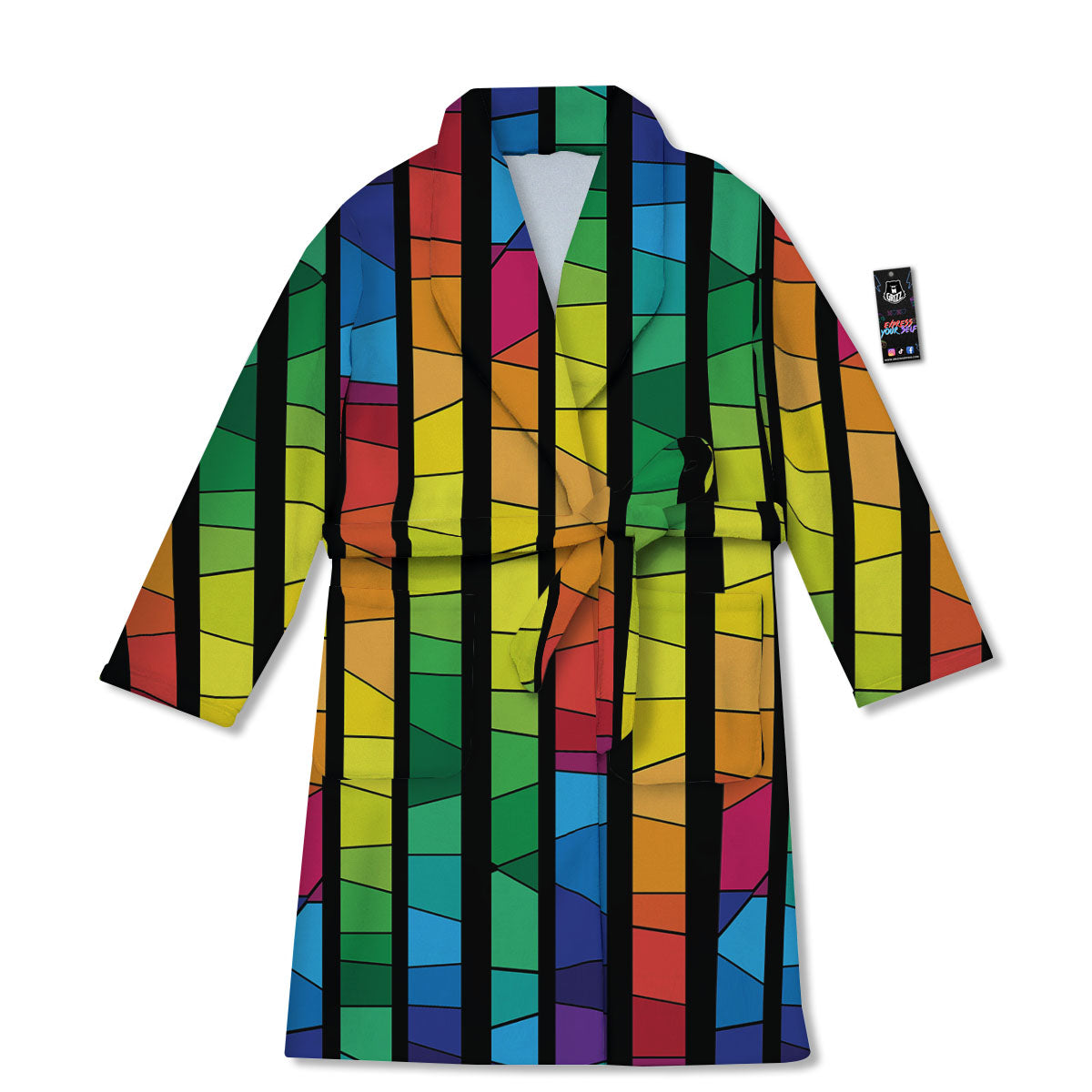 Square Stained Glass Mosaic Print Bathrobe-grizzshop