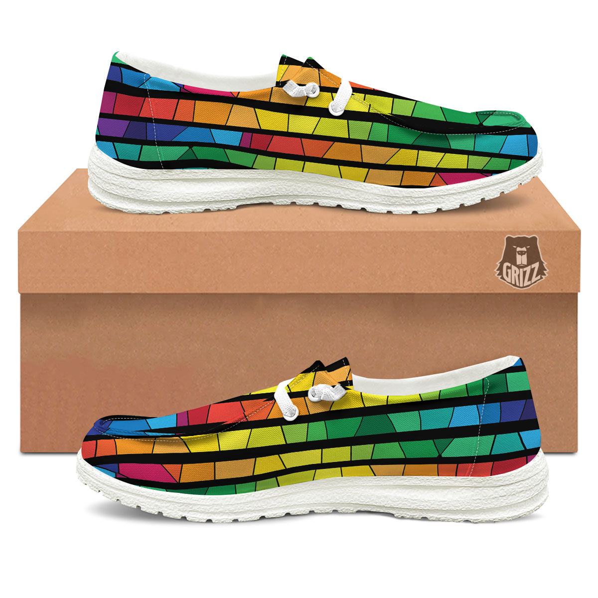 Square Stained Glass Mosaic Print Black Loafers-grizzshop