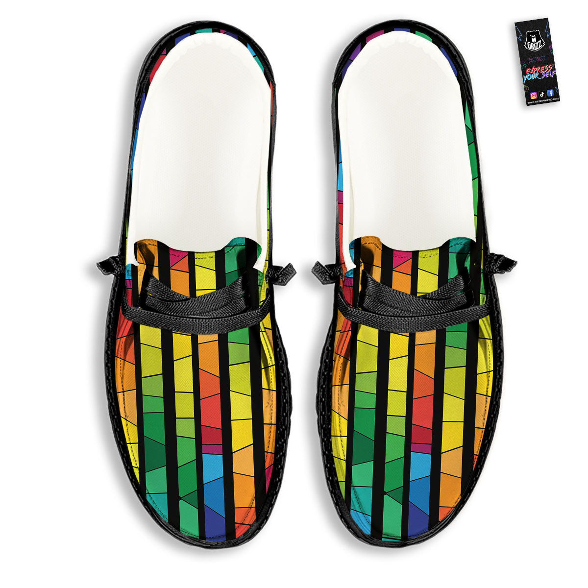 Square Stained Glass Mosaic Print Black Loafers-grizzshop