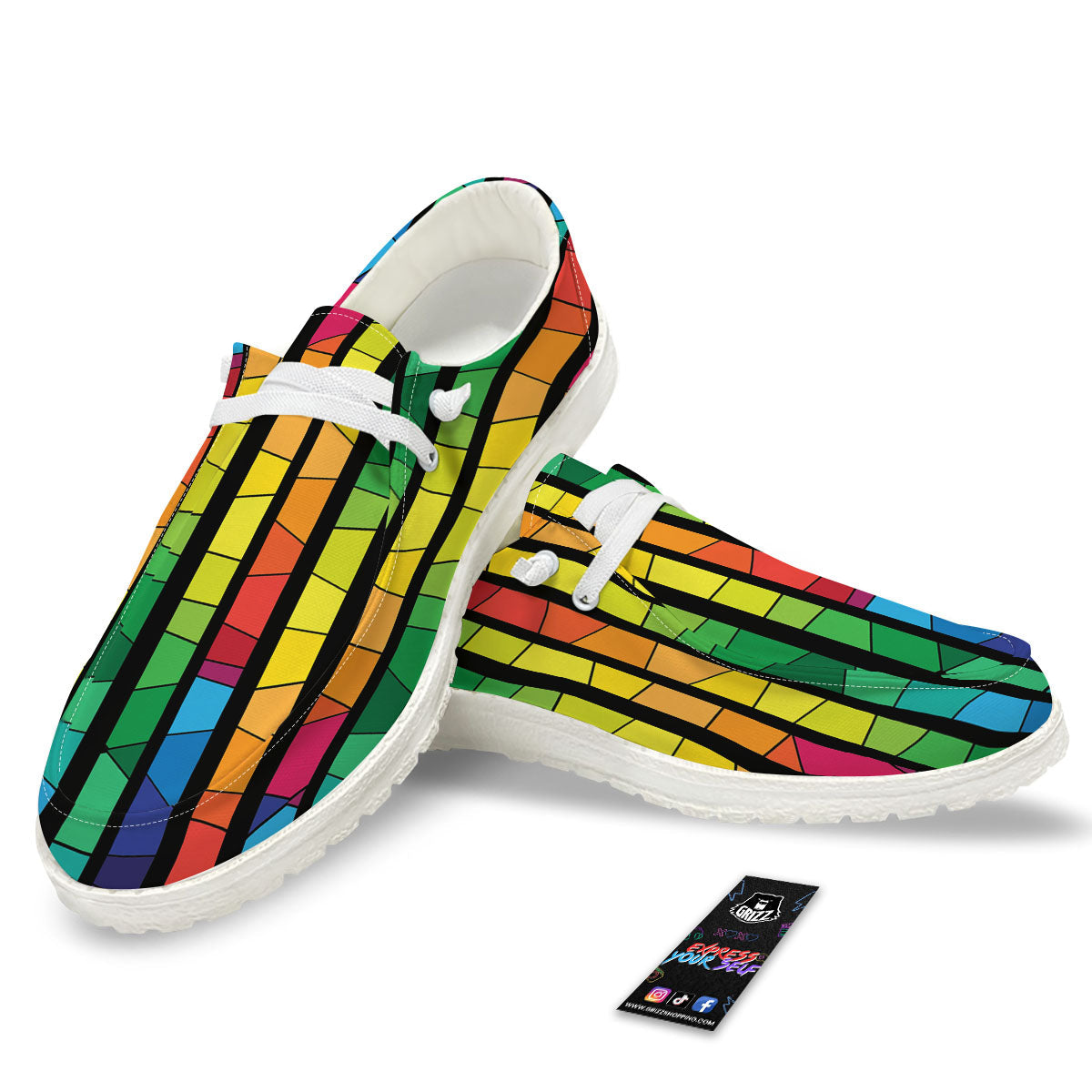 Square Stained Glass Mosaic Print Black Loafers-grizzshop