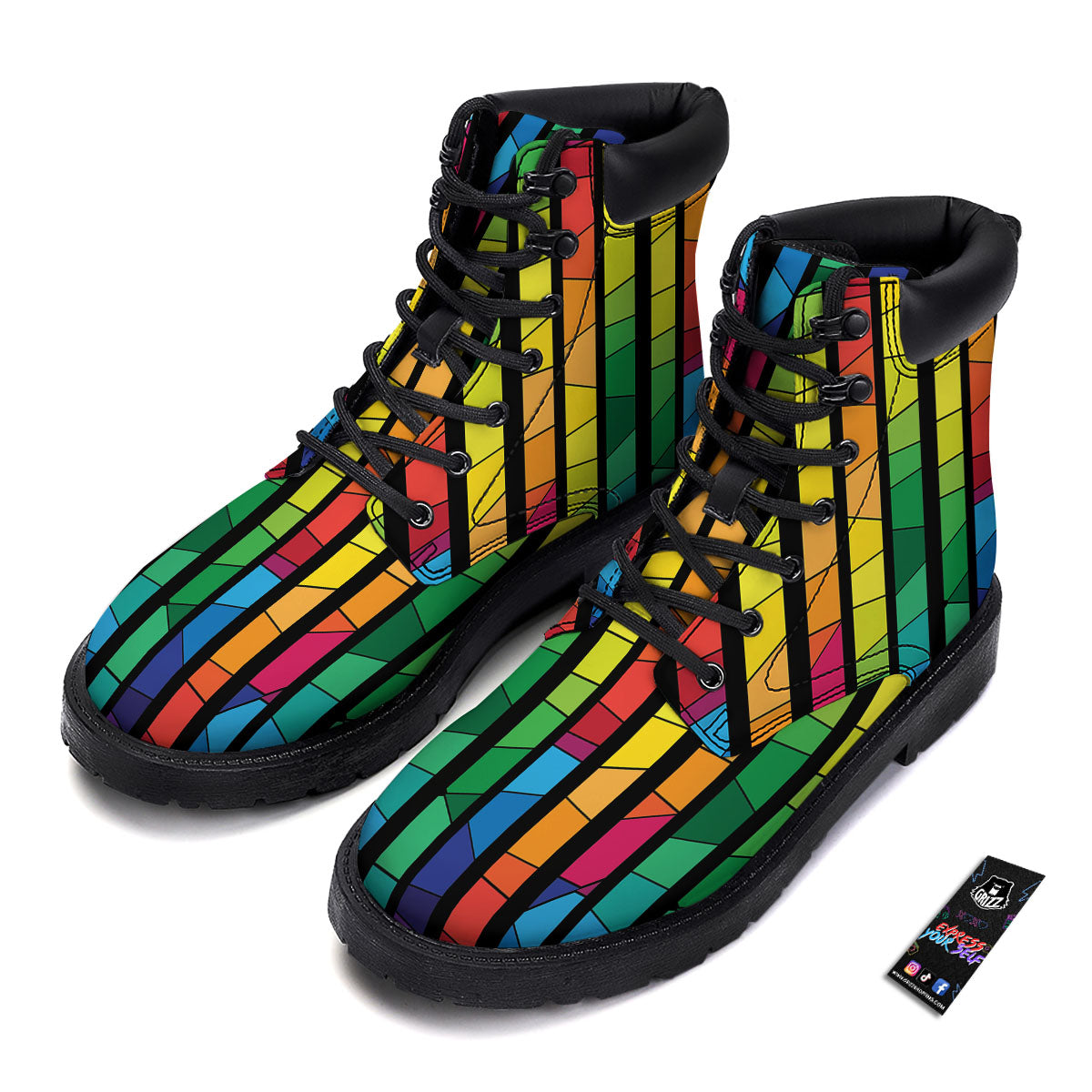 Square Stained Glass Mosaic Print Boots-grizzshop