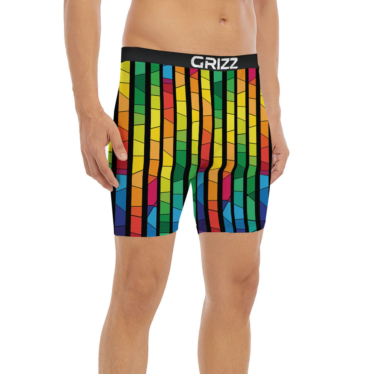 Square Stained Glass Mosaic Print Boxer Briefs-grizzshop