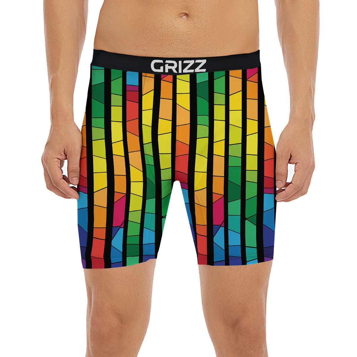Square Stained Glass Mosaic Print Boxer Briefs-grizzshop