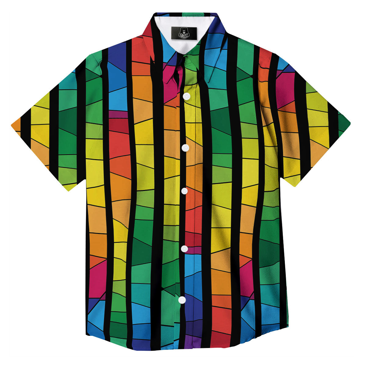 Square Stained Glass Mosaic Print Button Up Shirt-grizzshop