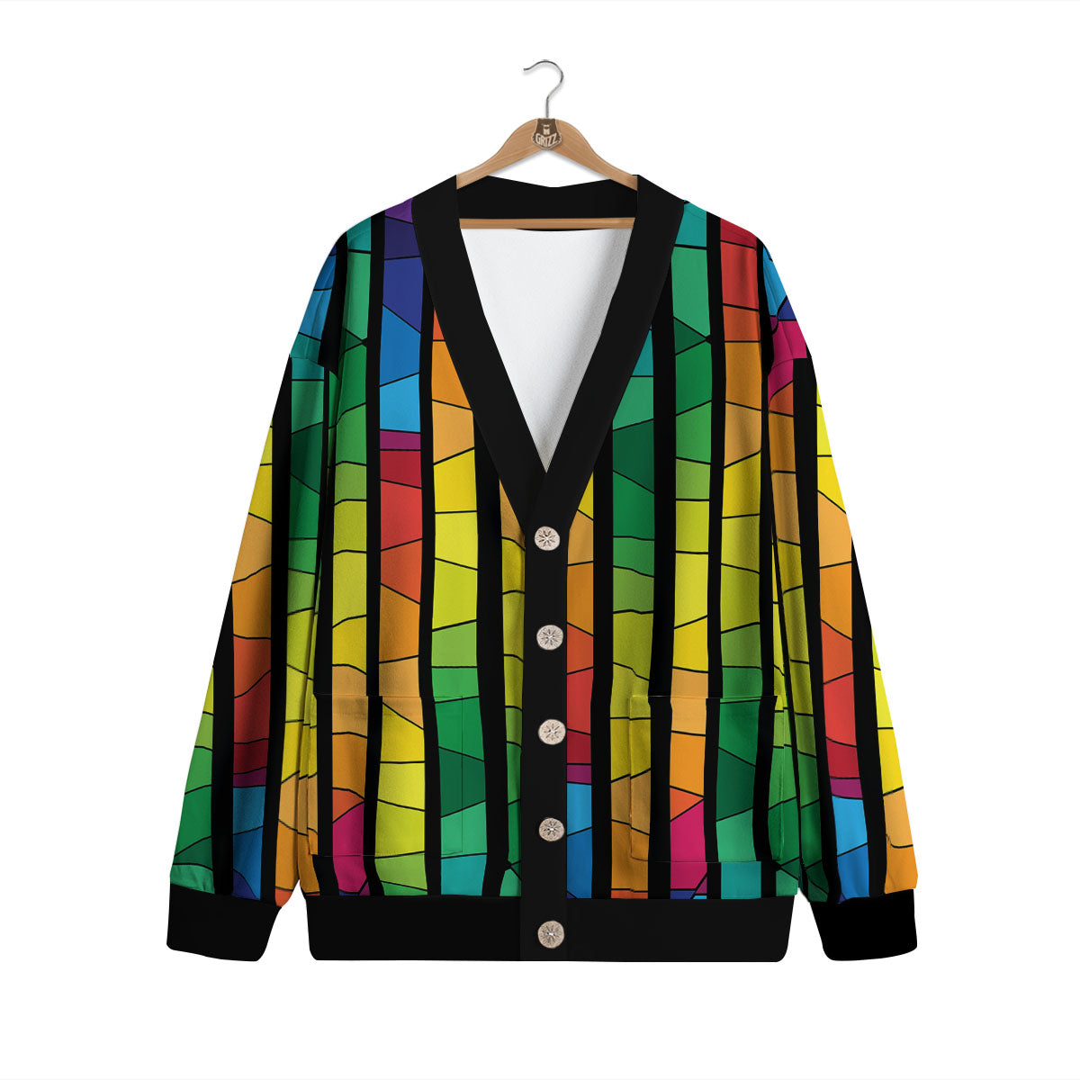 Square Stained Glass Mosaic Print Cardigan-grizzshop