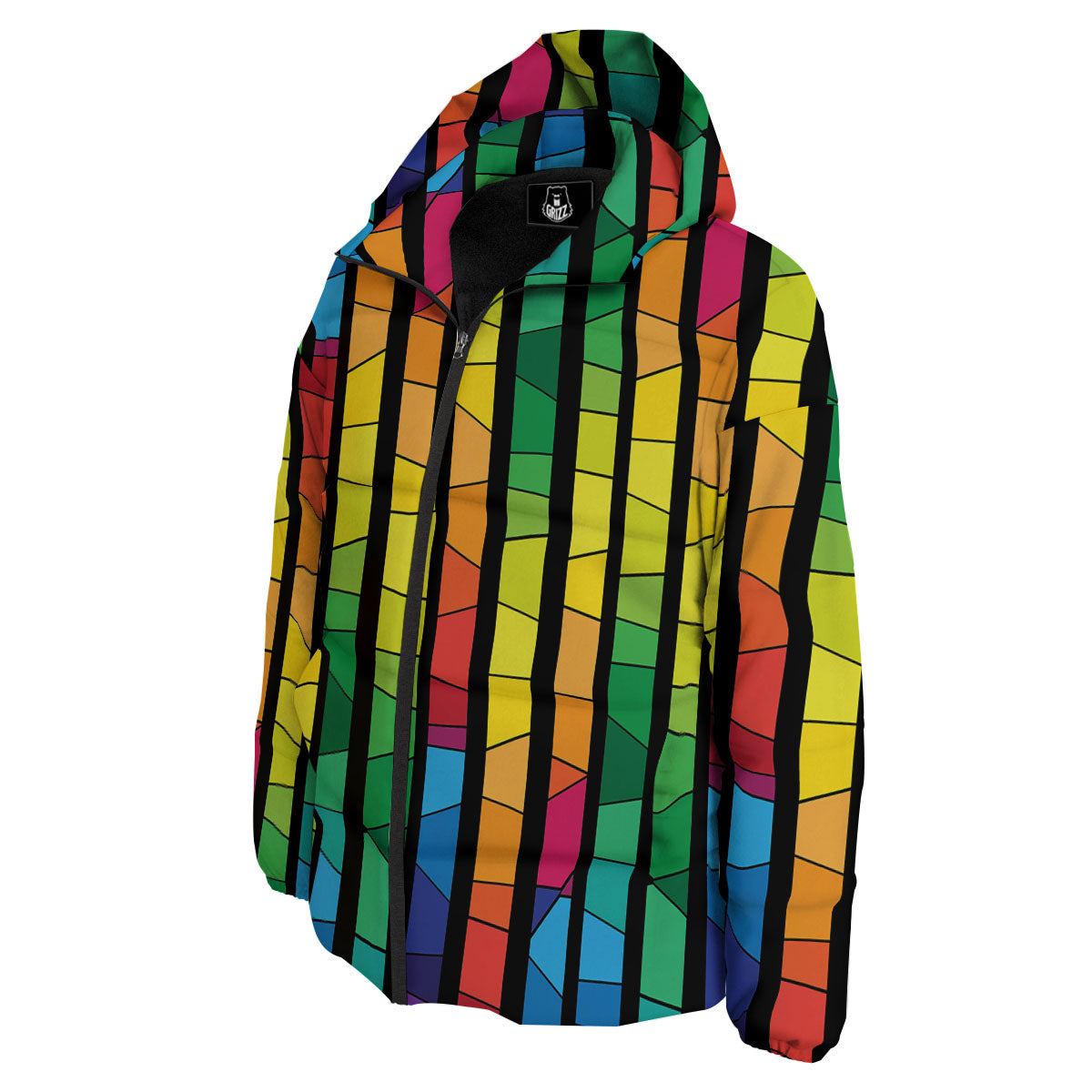 Square Stained Glass Mosaic Print Down Jacket-grizzshop
