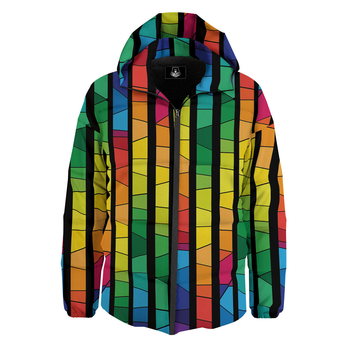 Square Stained Glass Mosaic Print Down Jacket-grizzshop