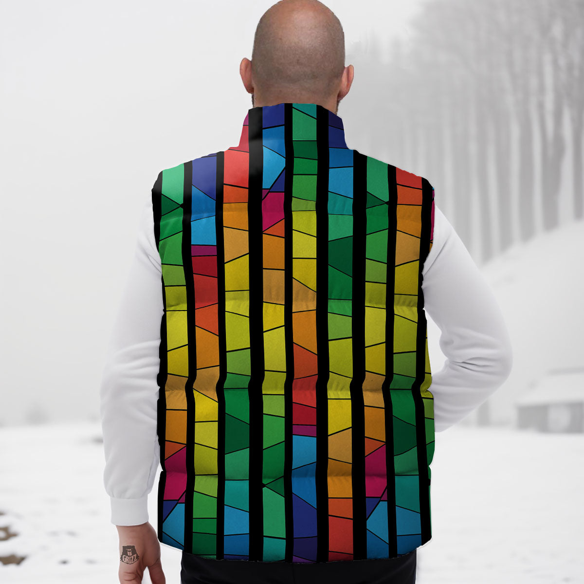 Square Stained Glass Mosaic Print Down Vest