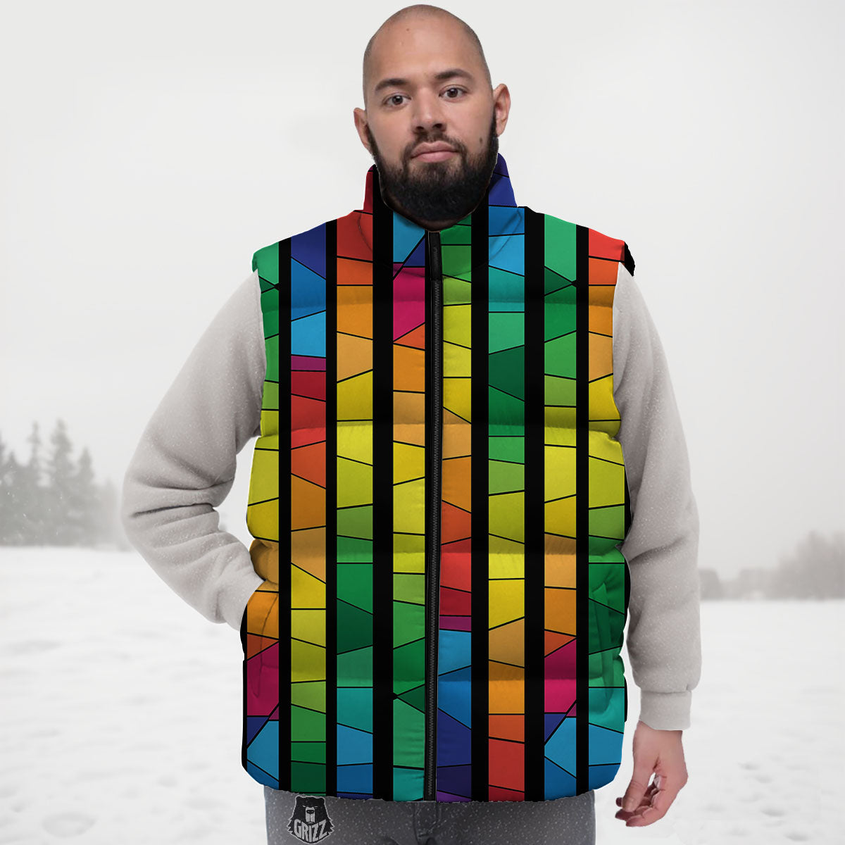 Square Stained Glass Mosaic Print Down Vest