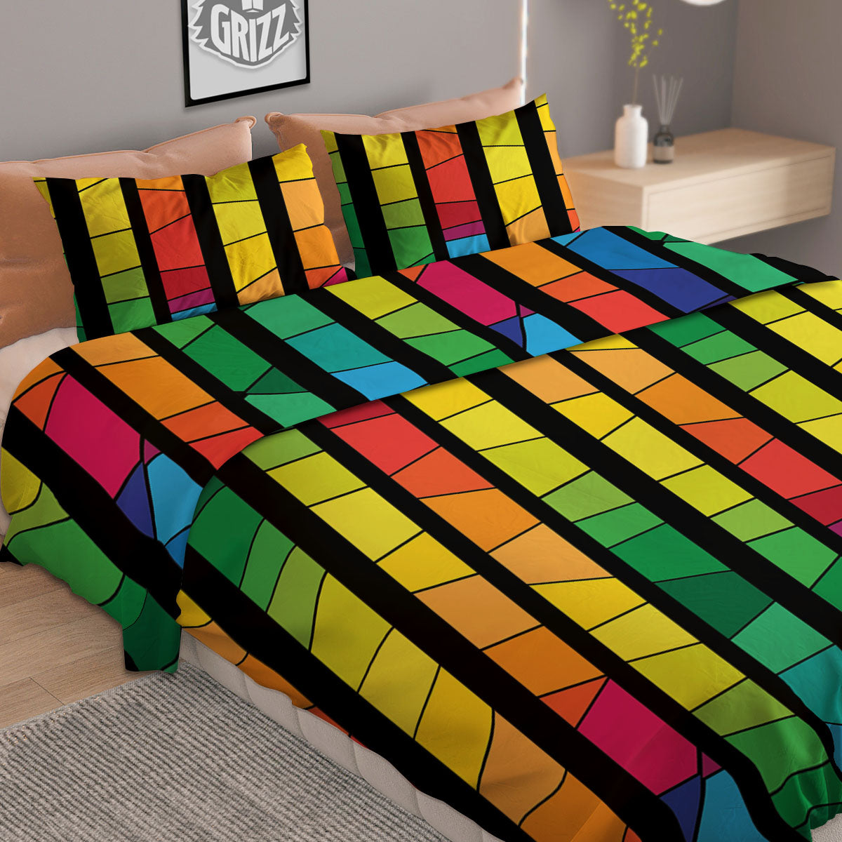 Striped White Heart On LGBT Pride Print Pattern Duvet Cover Bedding Set