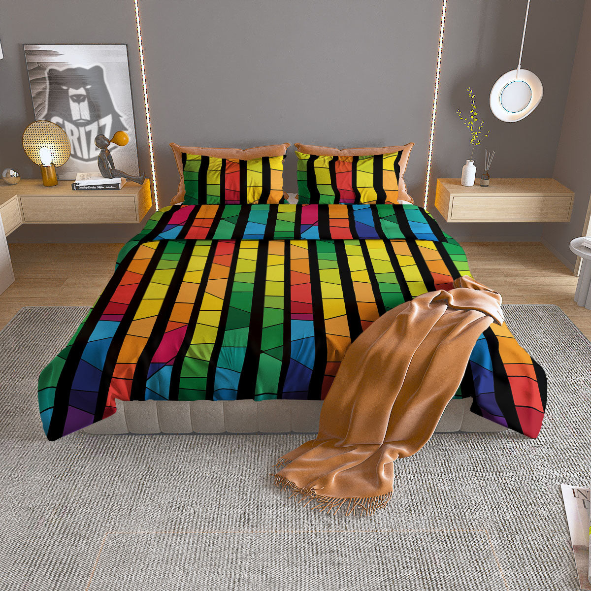 Striped White Heart On LGBT Pride Print Pattern Duvet Cover Bedding Set