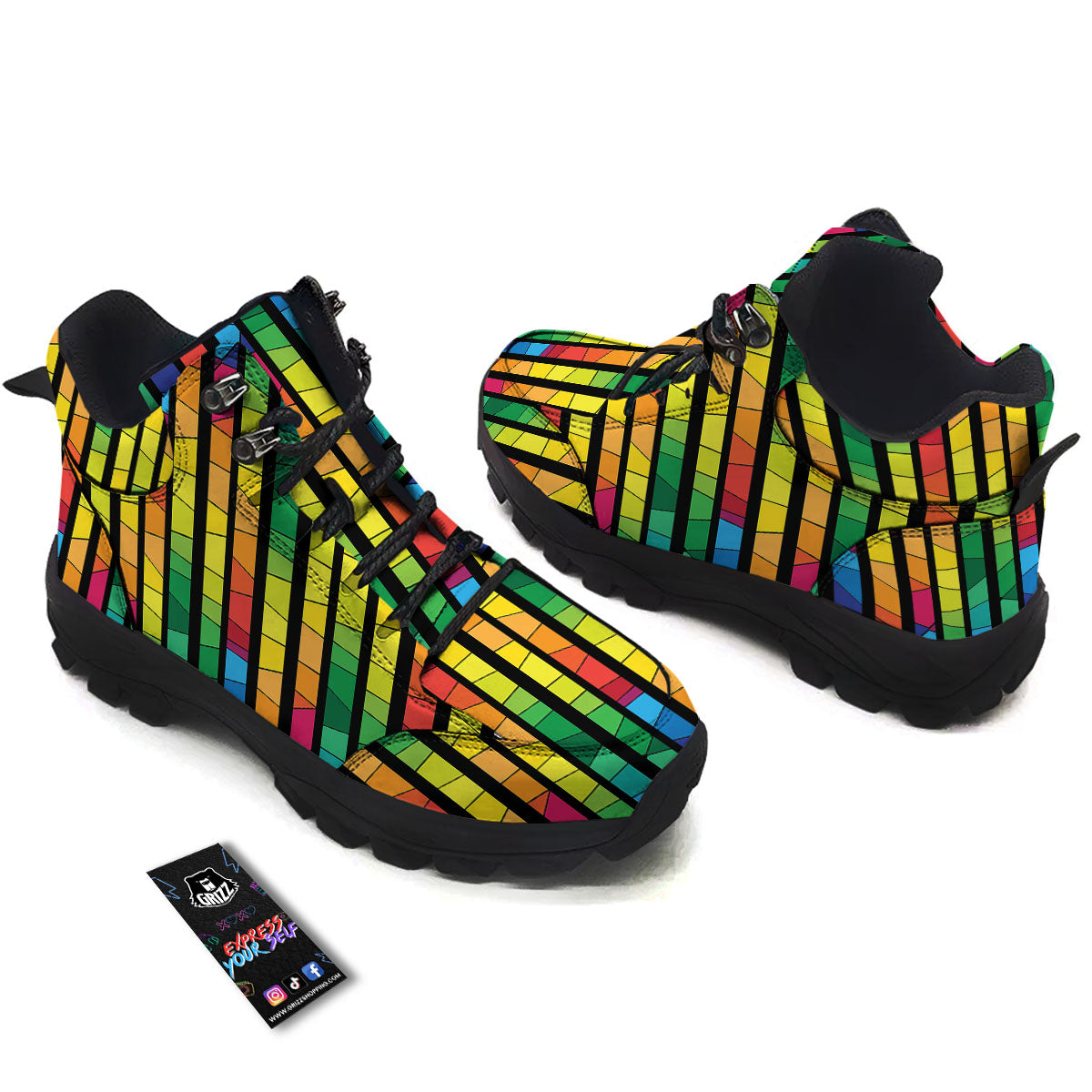 Square Stained Glass Mosaic Print Hiking Shoes-grizzshop