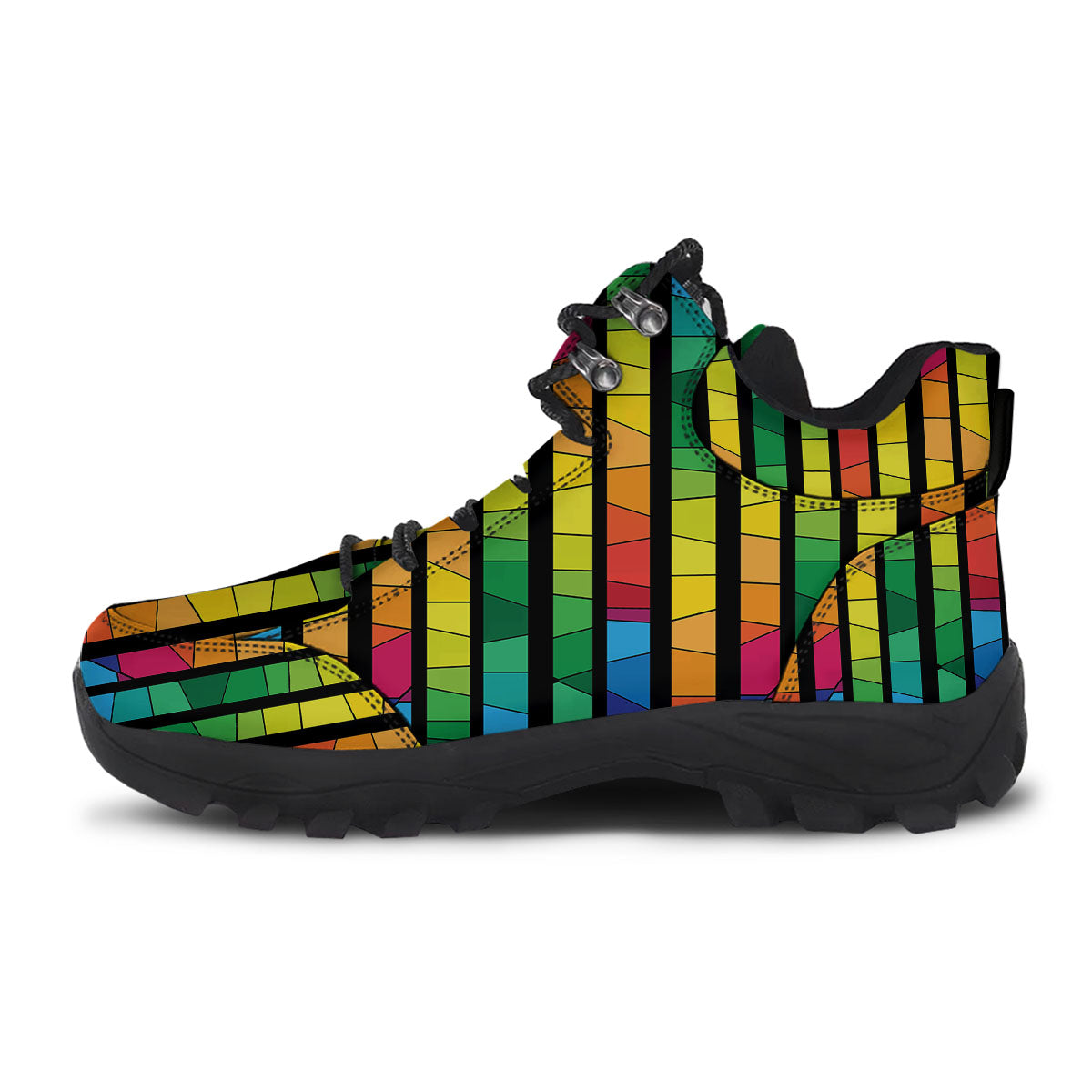 Square Stained Glass Mosaic Print Hiking Shoes-grizzshop
