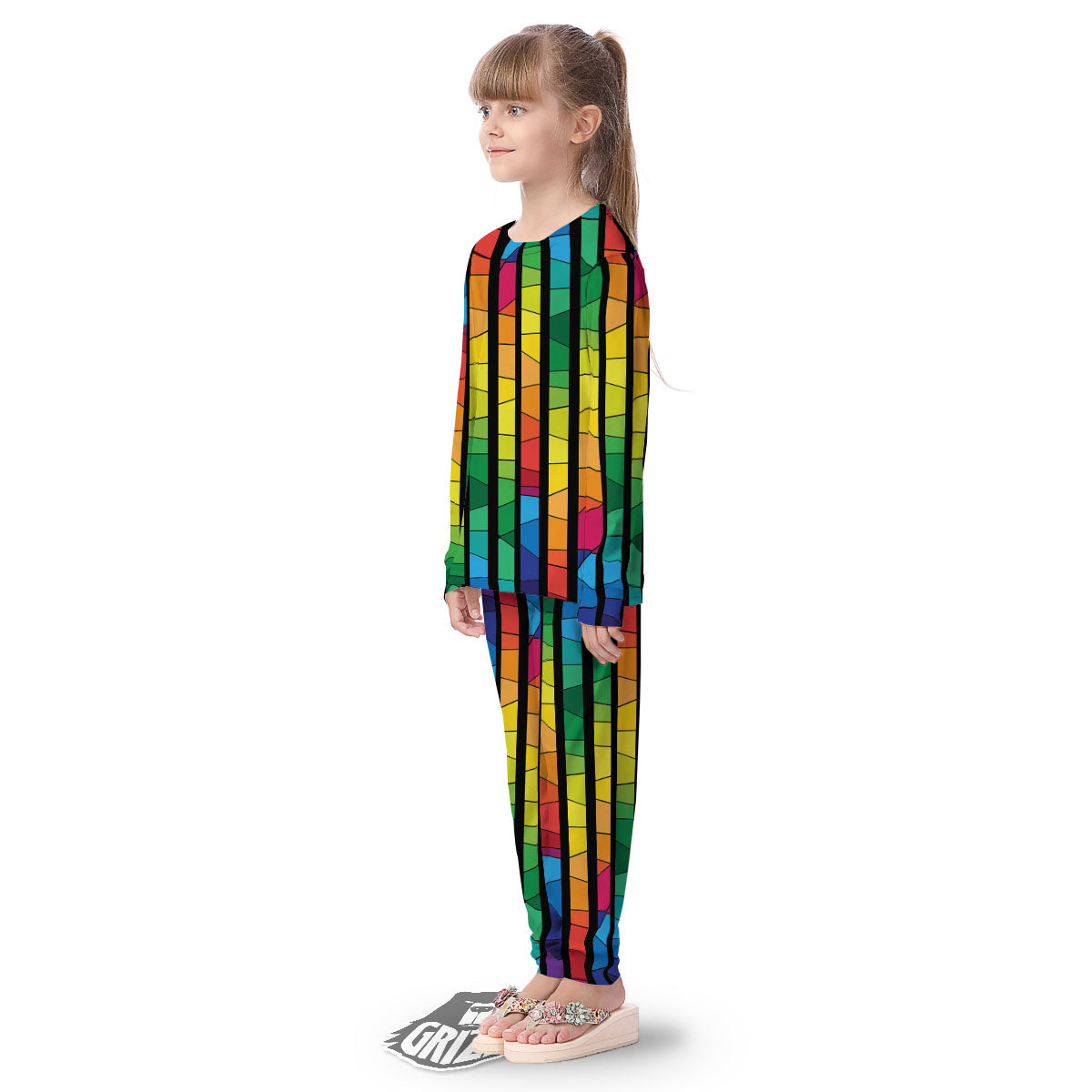 Square Stained Glass Mosaic Print Kid's Pajamas-grizzshop
