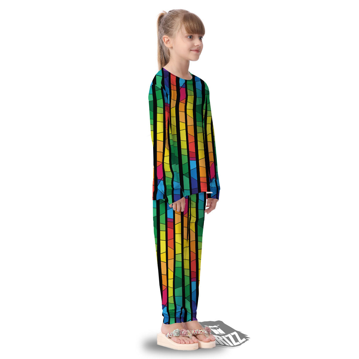 Square Stained Glass Mosaic Print Kid's Pajamas-grizzshop