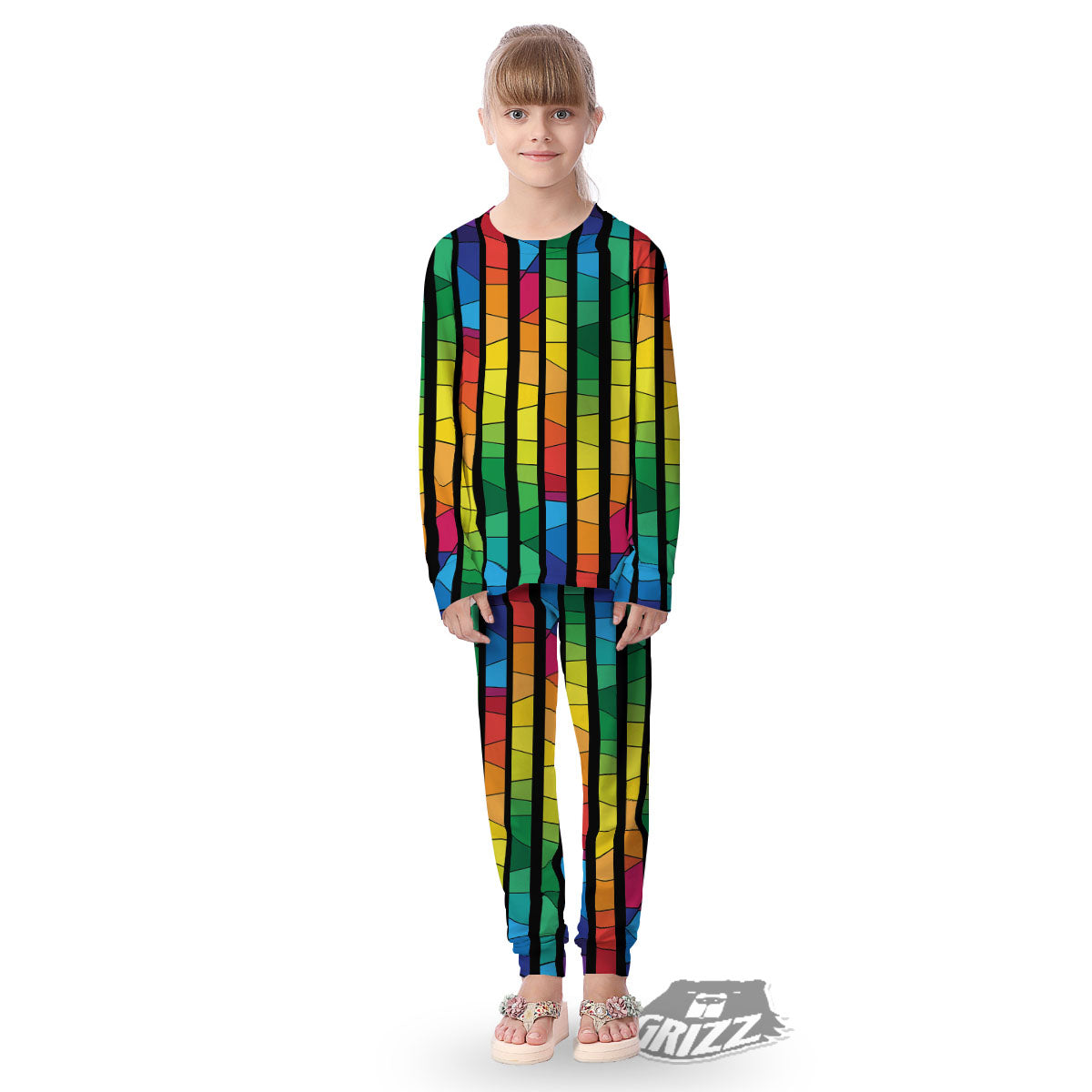 Square Stained Glass Mosaic Print Kid's Pajamas-grizzshop
