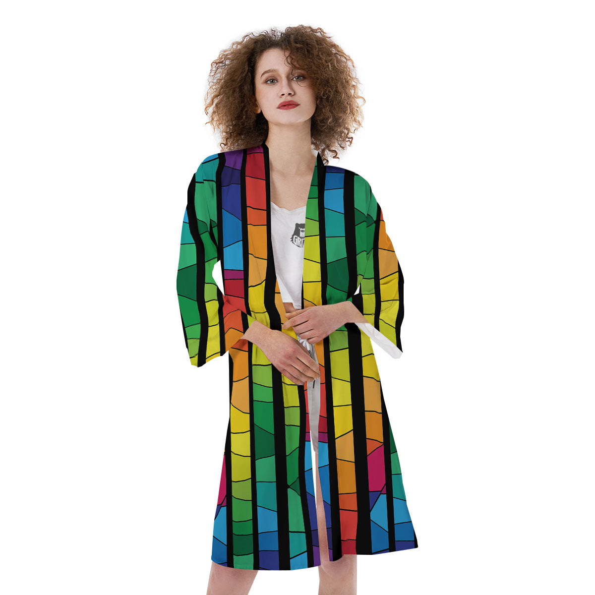 Square Stained Glass Mosaic Print Kimono-grizzshop