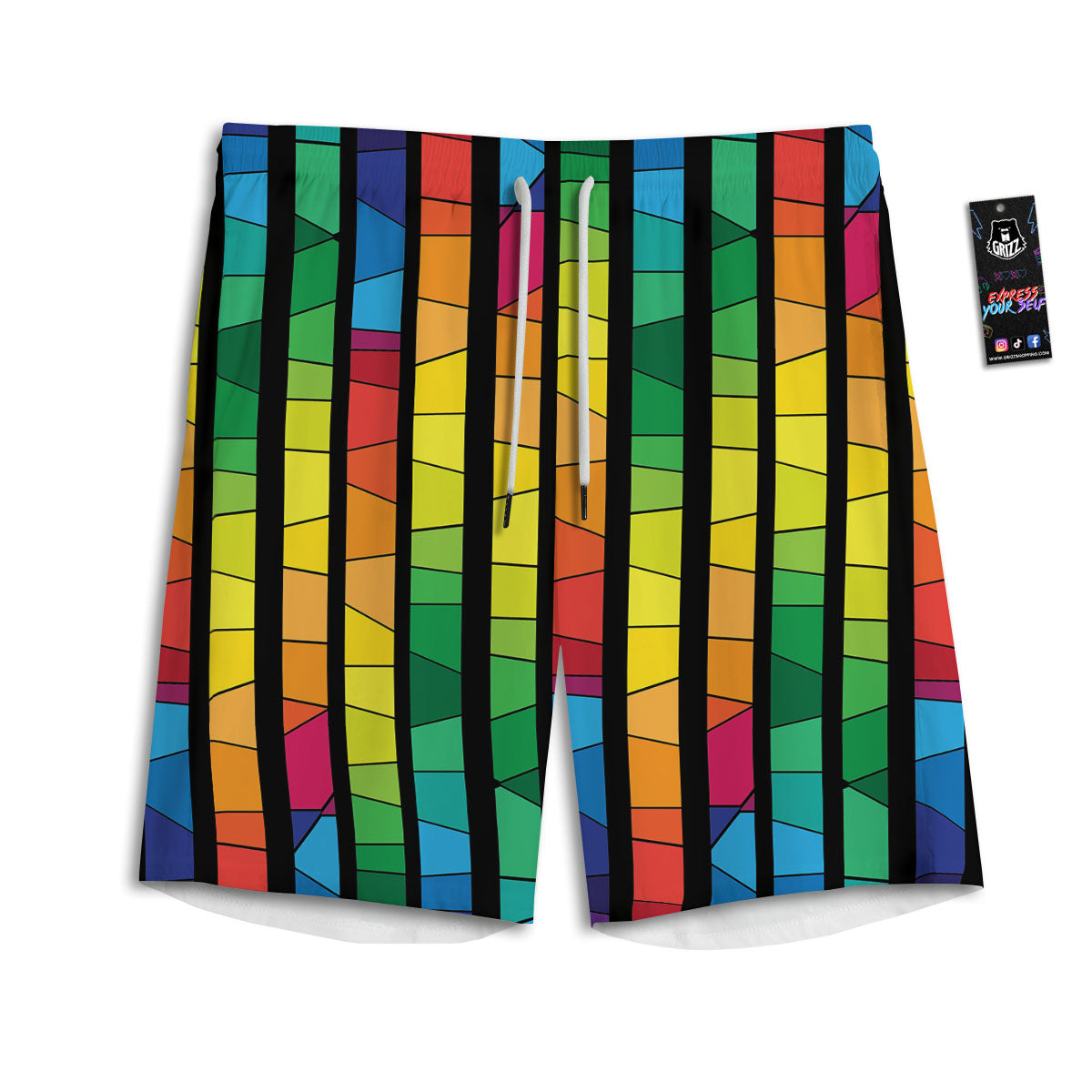 Square Stained Glass Mosaic Print Men's Athletic Shorts