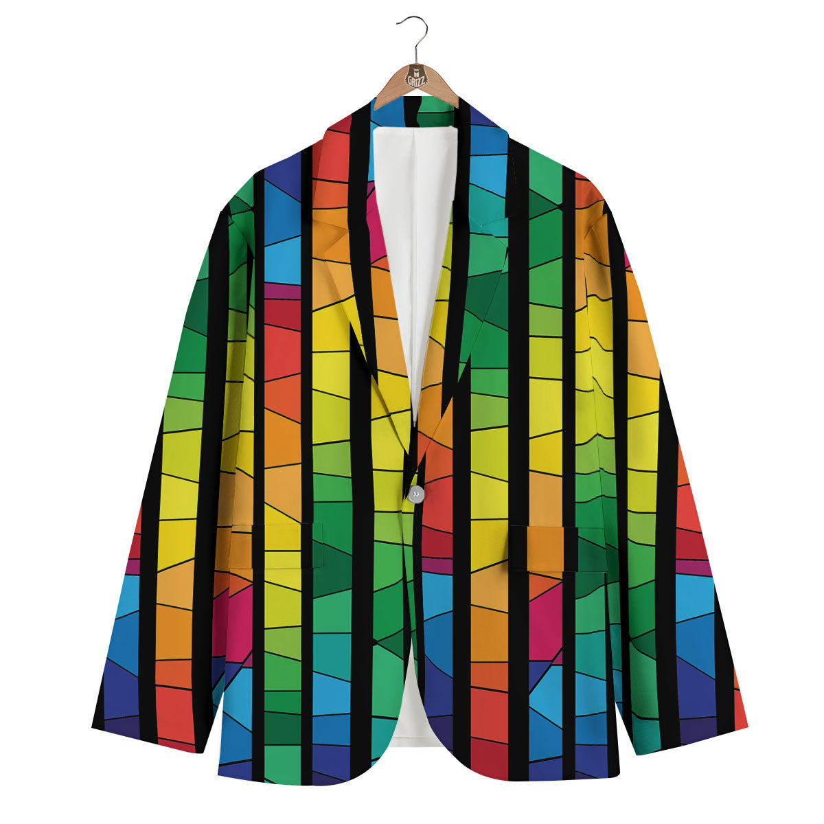 Square Stained Glass Mosaic Print Men's Blazer-grizzshop