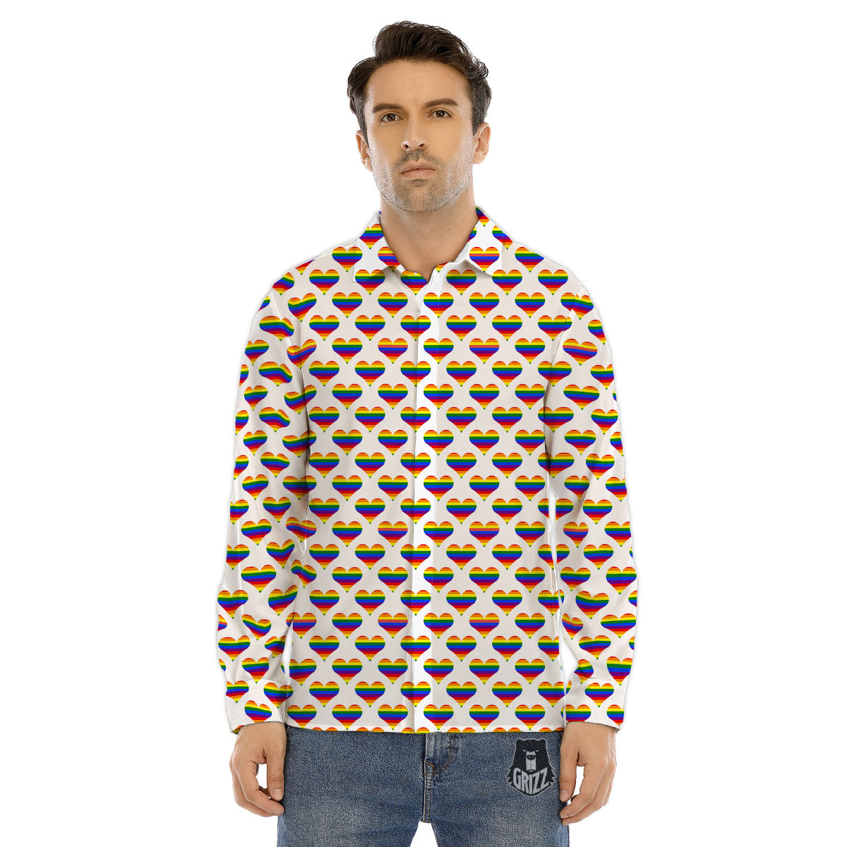 Square Stained Glass Mosaic Print Men's Dress Shirts-grizzshop
