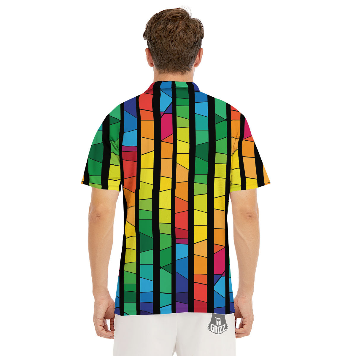 Square Stained Glass Mosaic Print Men's Golf Shirts-grizzshop