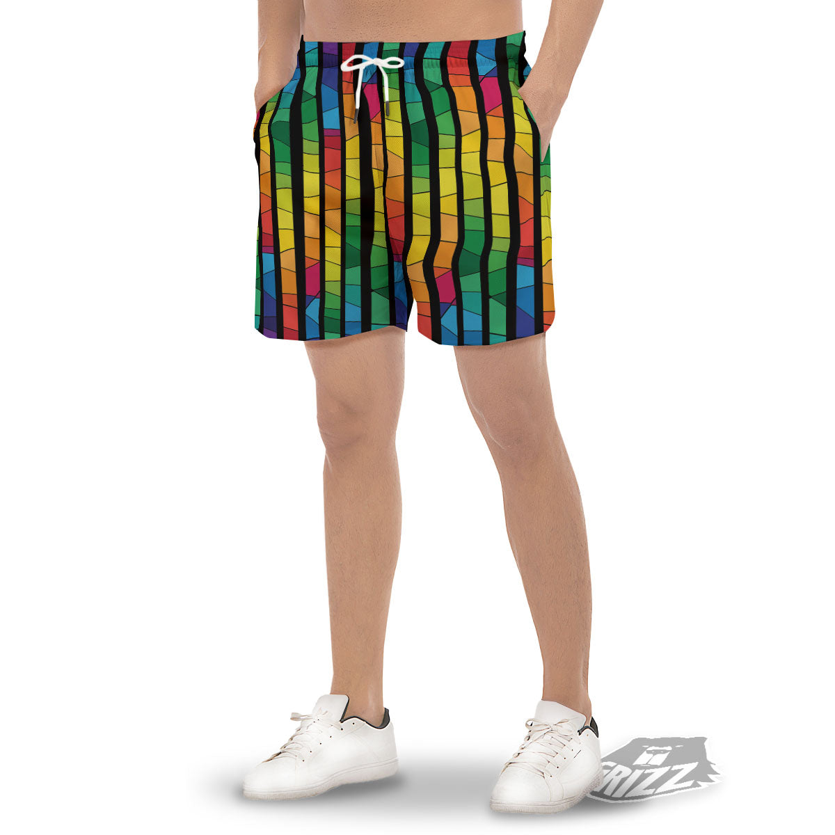 Square Stained Glass Mosaic Print Men's Gym Shorts-grizzshop