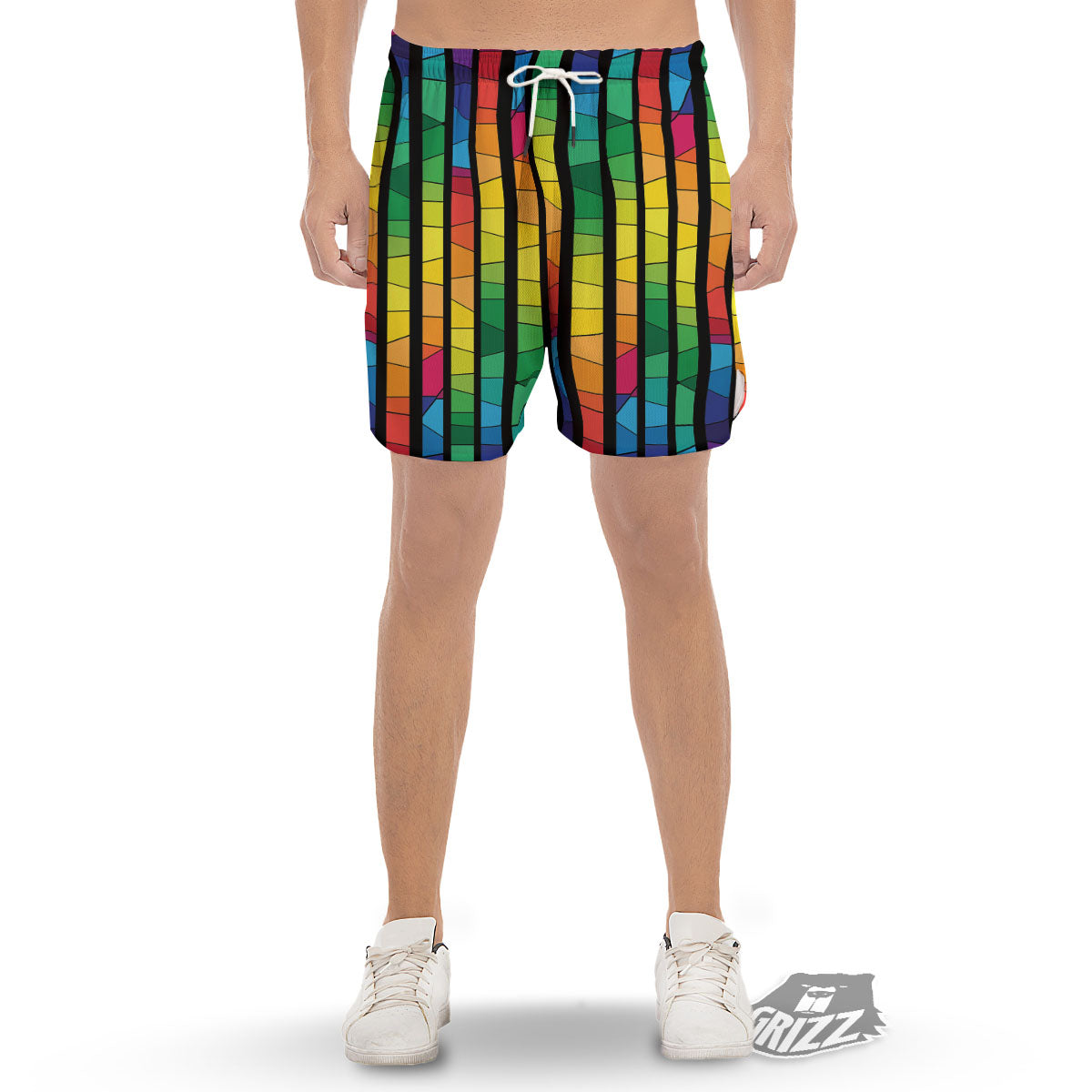 Square Stained Glass Mosaic Print Men's Gym Shorts-grizzshop