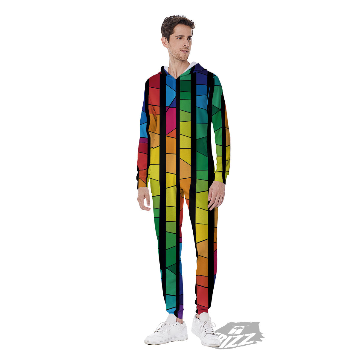 Square Stained Glass Mosaic Print Men's Jumpsuit-grizzshop