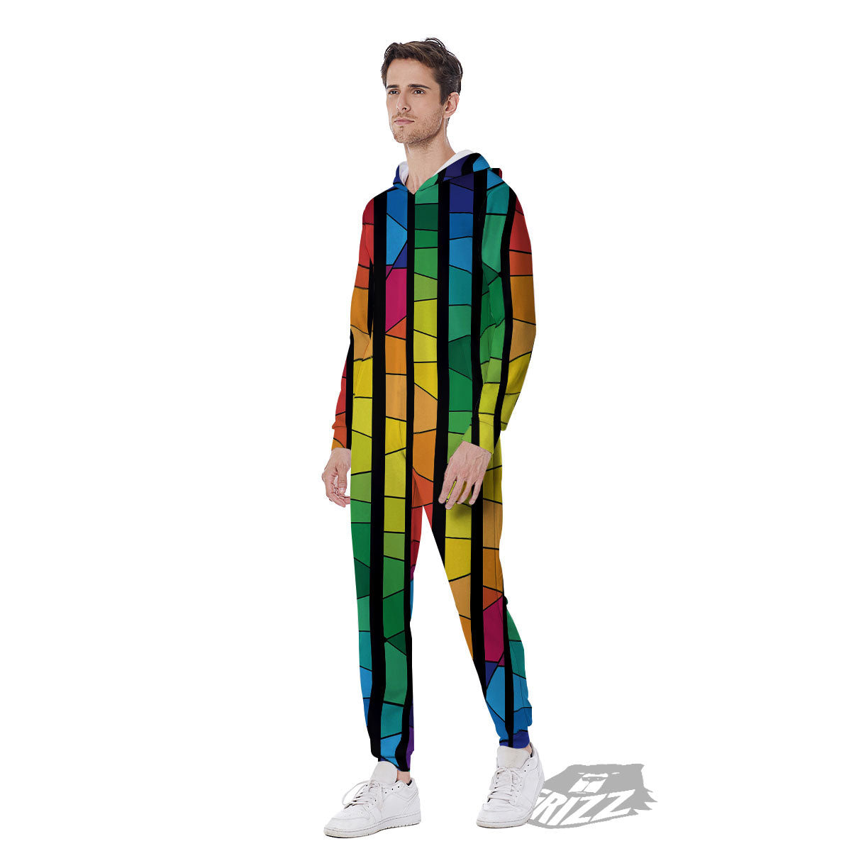 Square Stained Glass Mosaic Print Men's Jumpsuit-grizzshop