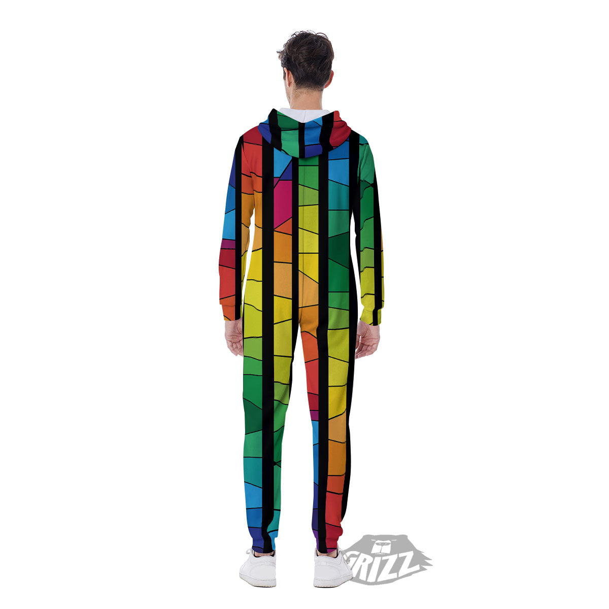 Square Stained Glass Mosaic Print Men's Jumpsuit-grizzshop