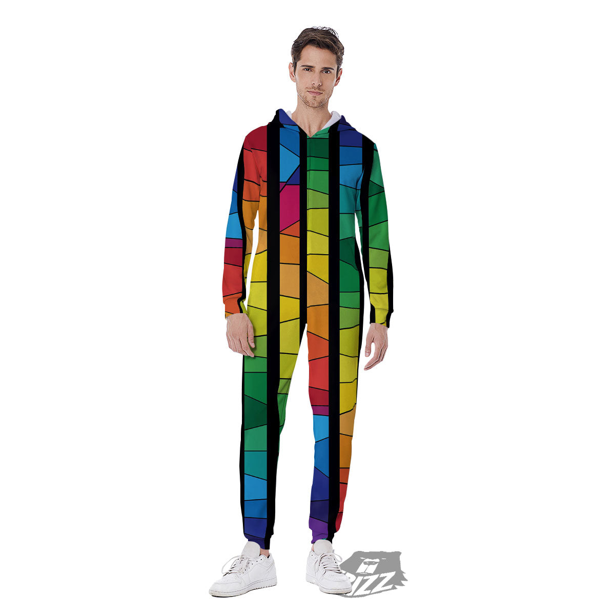Square Stained Glass Mosaic Print Men's Jumpsuit-grizzshop
