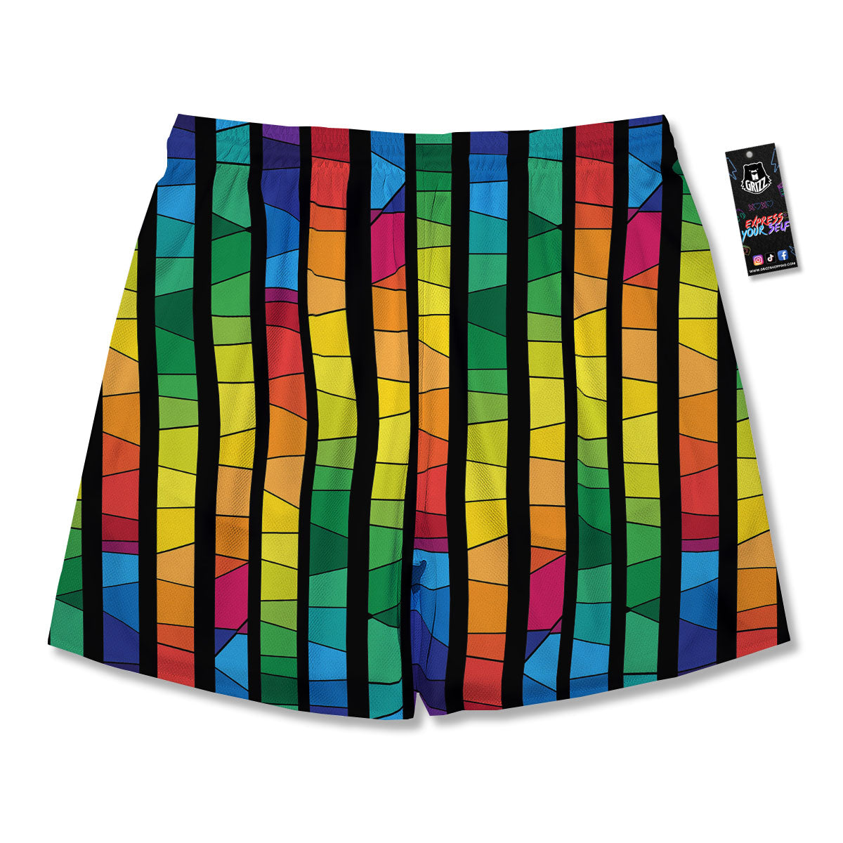Square Stained Glass Mosaic Print Men's Running Shorts-grizzshop