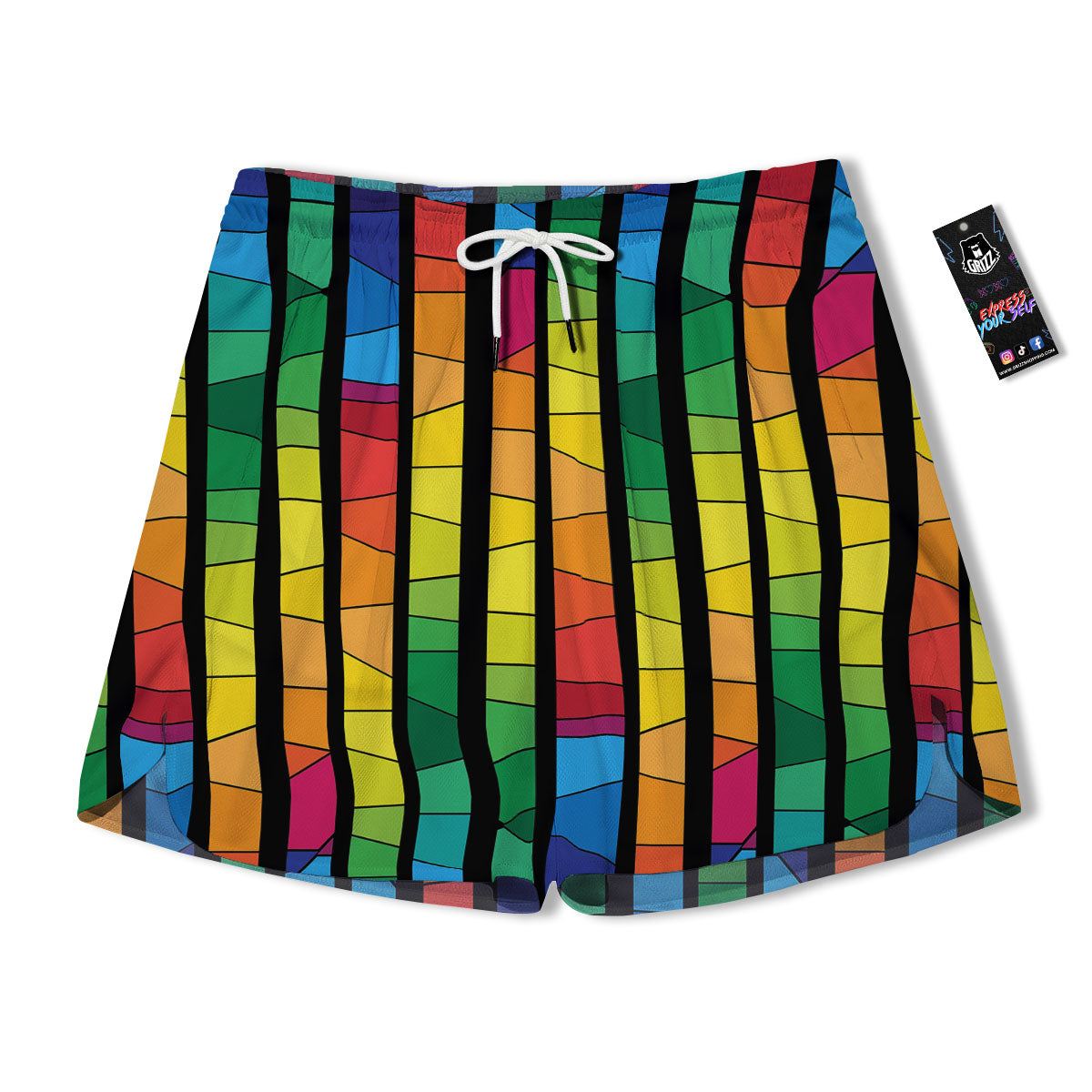 Square Stained Glass Mosaic Print Men's Running Shorts-grizzshop