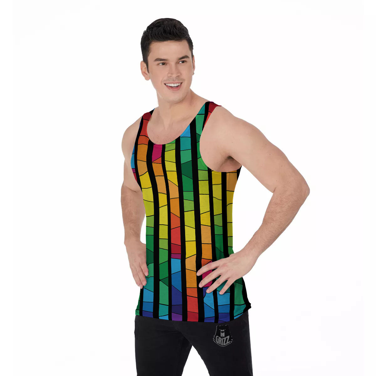 Square Stained Glass Mosaic Print Men's Tank Top-grizzshop