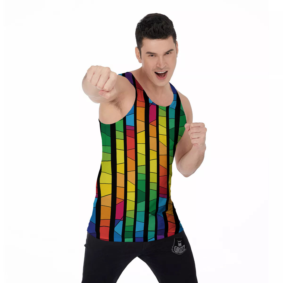 Square Stained Glass Mosaic Print Men's Tank Top-grizzshop