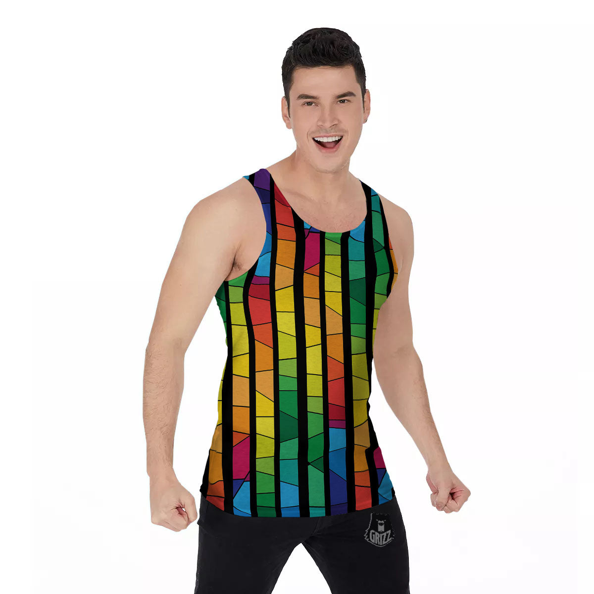 Square Stained Glass Mosaic Print Men's Tank Top-grizzshop