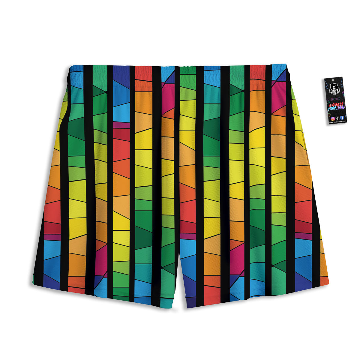 Square Stained Glass Mosaic Print Mesh Shorts