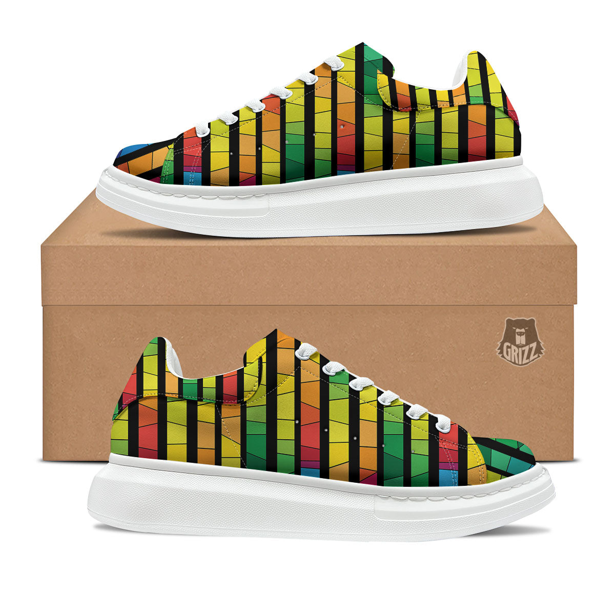 Square Stained Glass Mosaic Print Platform Shoes-grizzshop