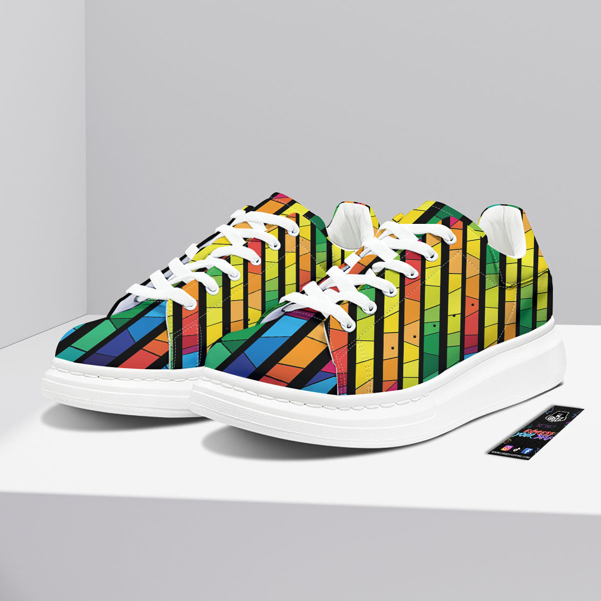 Square Stained Glass Mosaic Print Platform Shoes-grizzshop