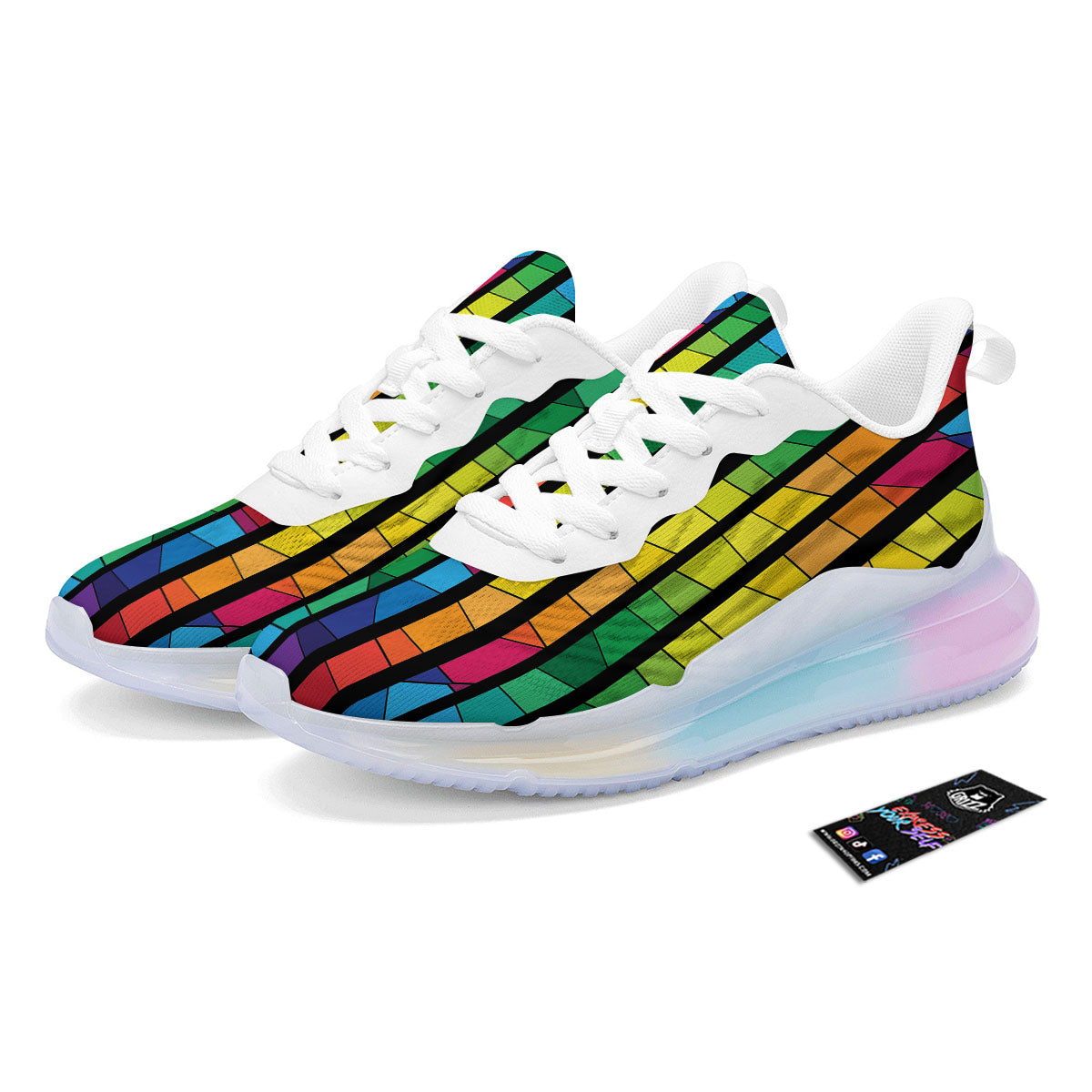 Square Stained Glass Mosaic Print Running Sneakers-grizzshop