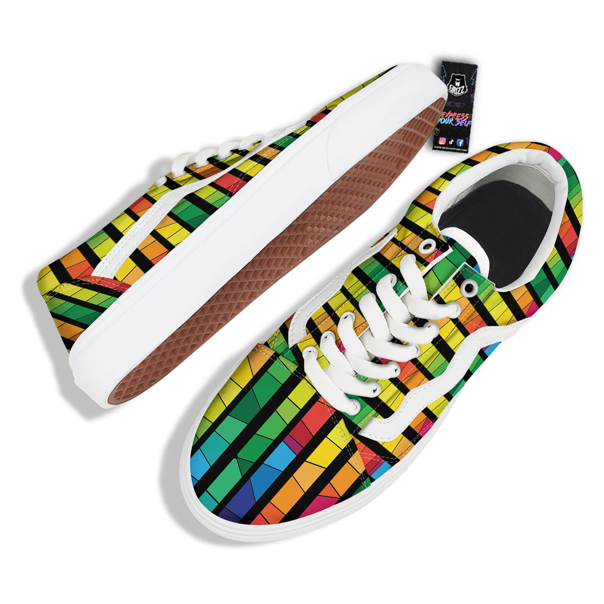 Square Stained Glass Mosaic Print Skate Shoes-grizzshop
