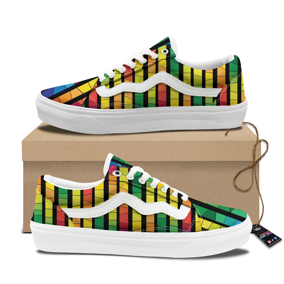 Square Stained Glass Mosaic Print Skate Shoes-grizzshop