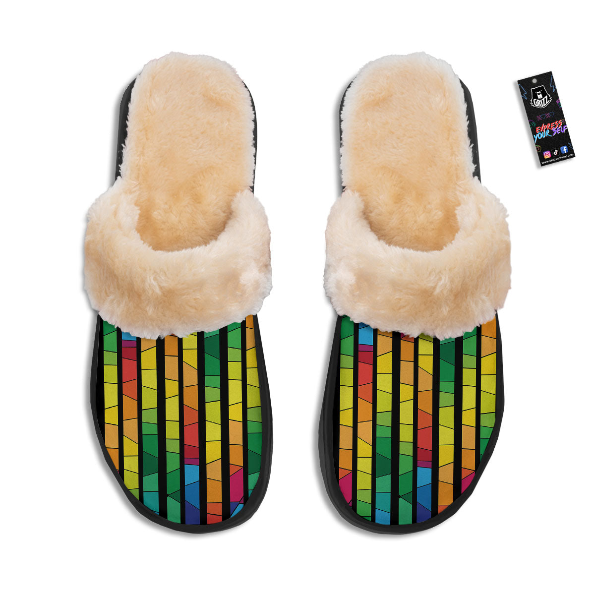 Square Stained Glass Mosaic Print Slippers-grizzshop